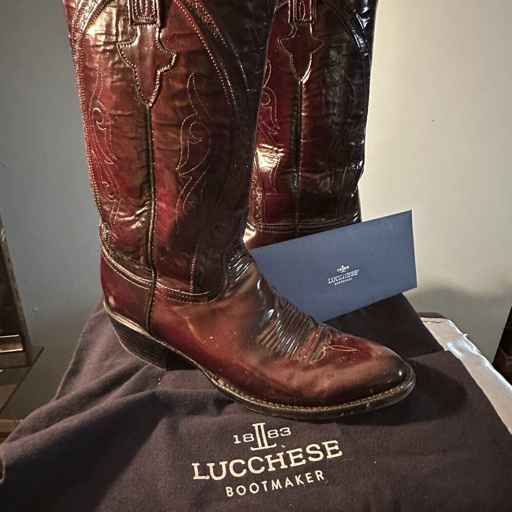Lucchese Gavin  Goat Black Cherry Cowboy boot, Men size 10.5